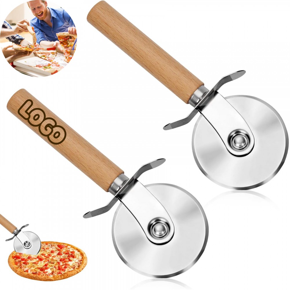 Stainless Steel Pizza Cutter W/Wood Handle with Logo