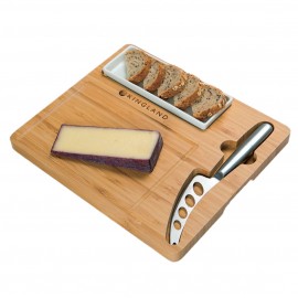 BistroTek Premium Bamboo Cheese Server Set with Logo