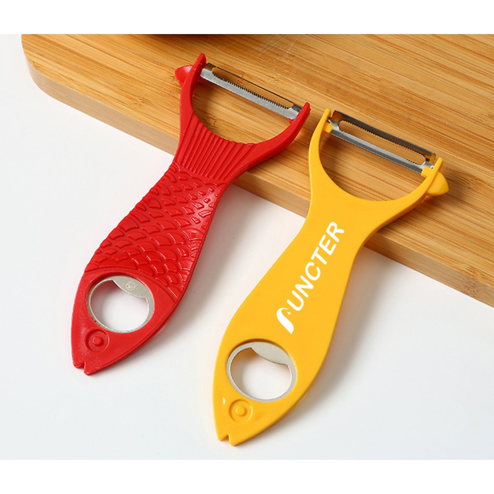Fish Shaped 2" 1 Fruit Peeler with Bottle Opener Sharp Blade Kitchen Tool with Logo