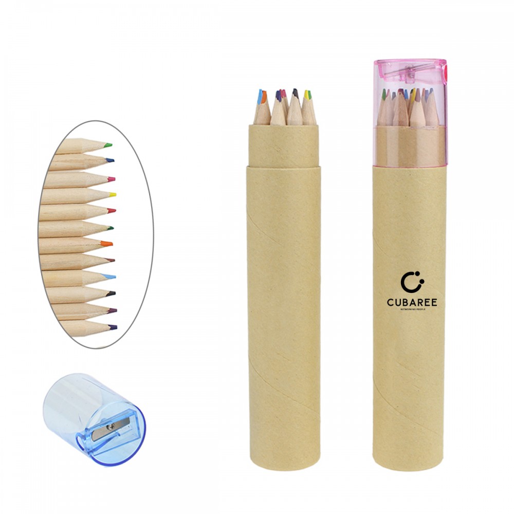 Long Colorful Pencil Kits w/ Sharpener (Economy Shipping) with Logo