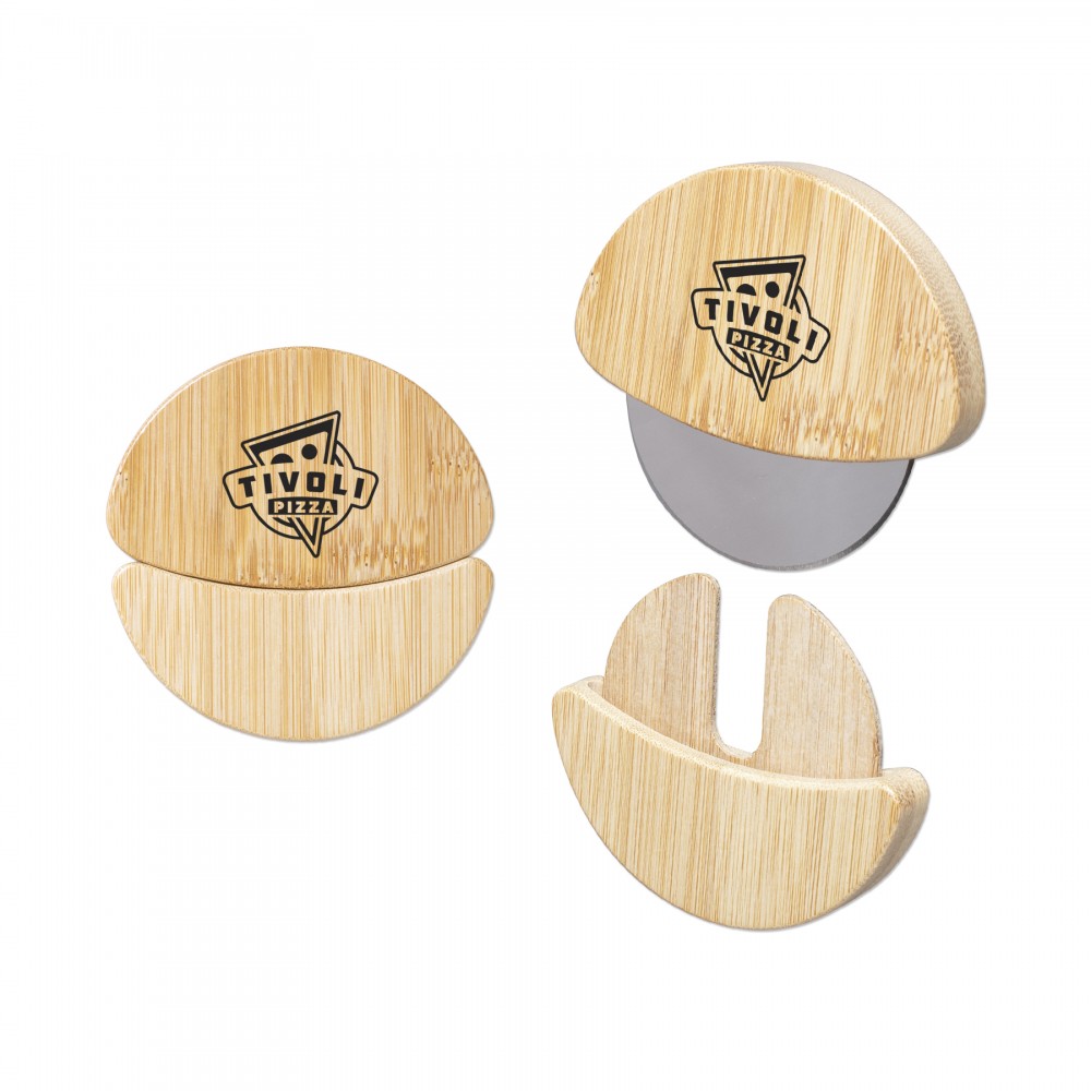Personalized Bamboo Pizza Cutter with Stainless Steel Blade