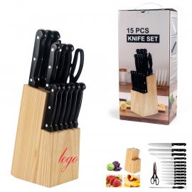 15-Piece Stainless Steel Knife Set with Wooden Block with Logo
