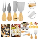 Custom Imprinted 4 Pieces Cheese Knives Tool Set with Wood Handle