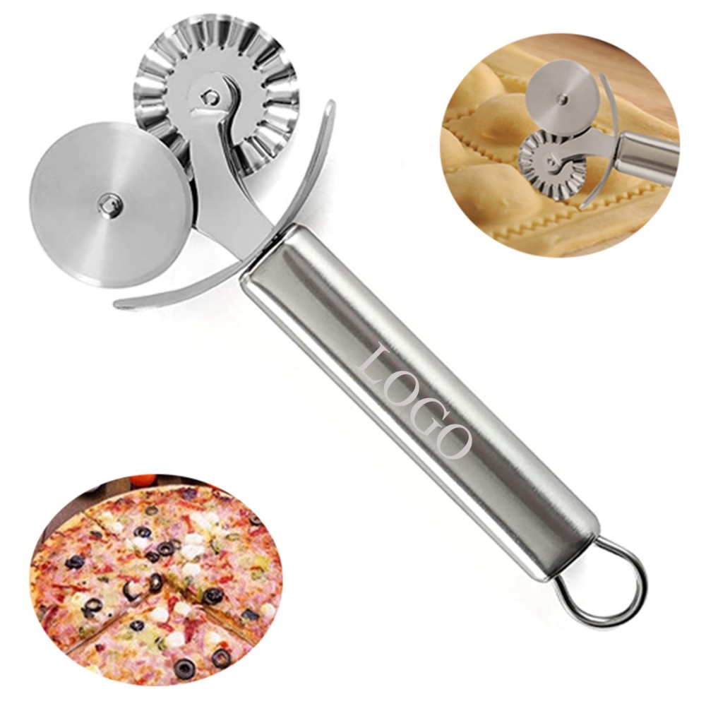 Stainless Steel Double Wheels Pizza Cutter with Logo
