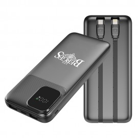 Portable 10000mAh Charger with Digital Display & Built-In Dual Charging Cables with Logo  Portable 10000mAh Charger with Digital Display & Built-In Dual Charging Cables with Logo