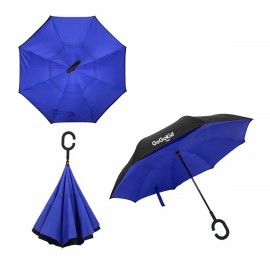Inverted Upside Down Umbrella w/C-Shape Handle with Logo