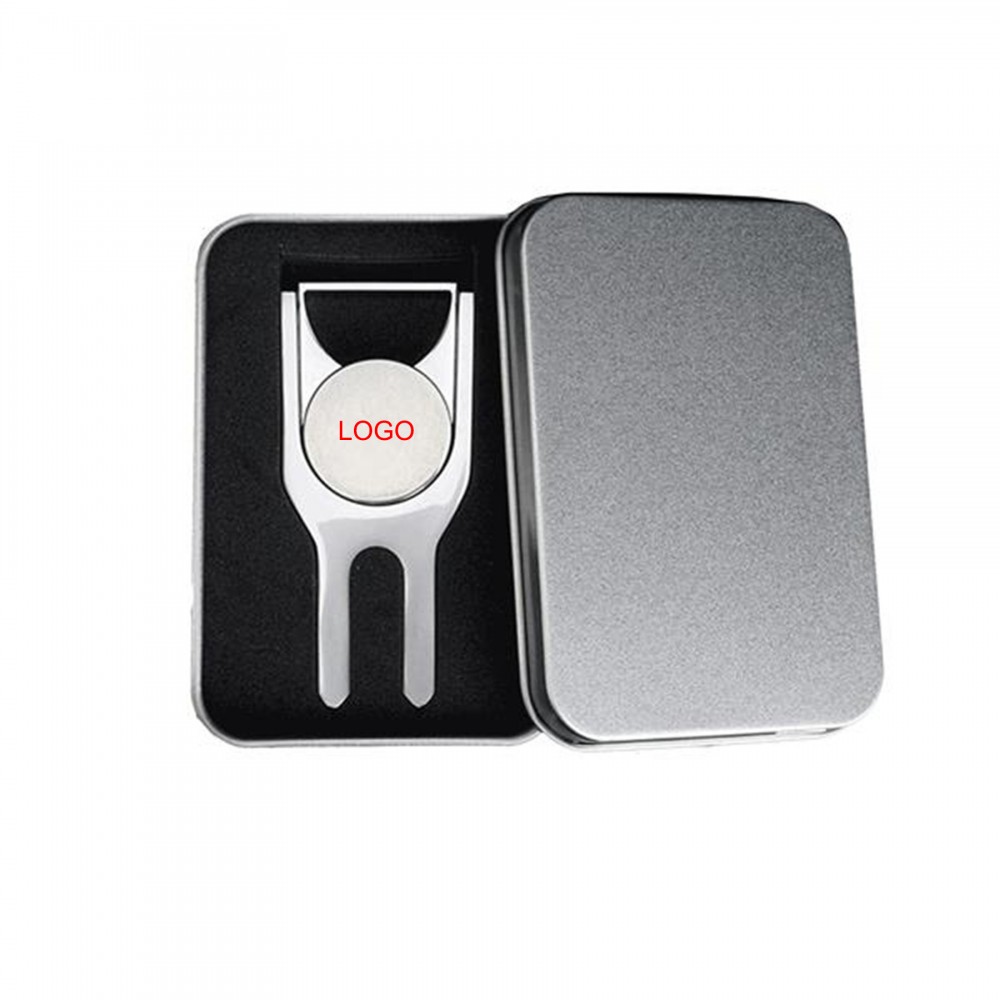 Custom Imprinted Divot Repair Multitool with Ball Marker Gift Tin Custom Imprinted Divot Repair Multitool with Ball Marker Gift Tin