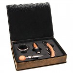 Logo Branded 4 Piece Wine Tool Set, Rustic Faux Leather