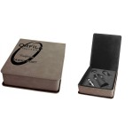 3 Piece Wine Tool Set, Gray Faux Leather with Logo