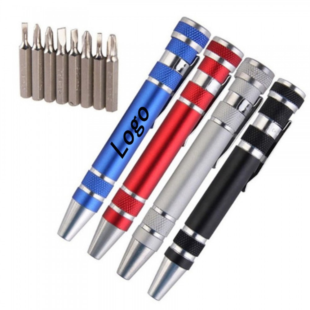 8-in-1 Aluminum Tool Pen With Screwdriver Custom Imprinted