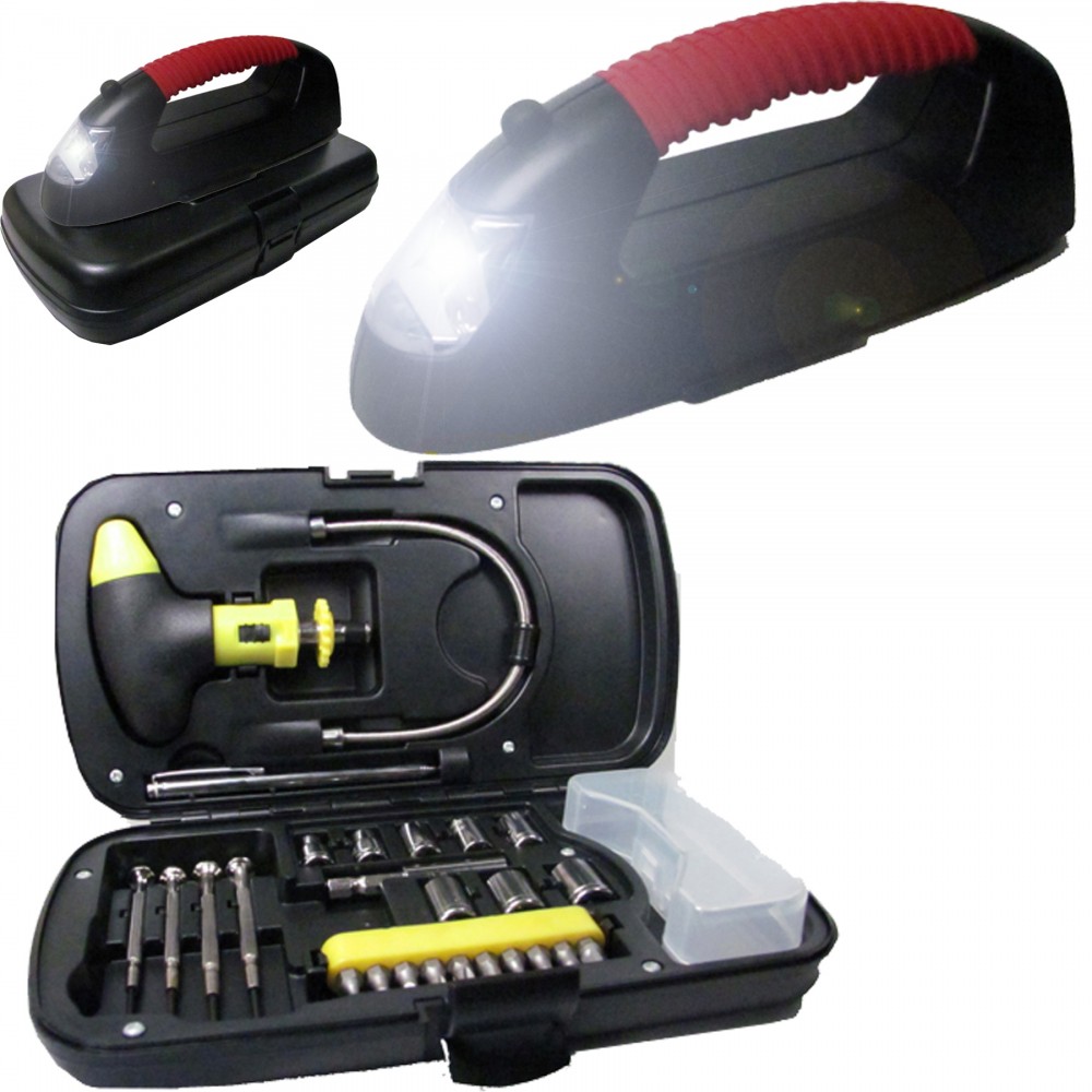 Promotional 28 piece Tool Kit w/ Rechargeable Flashlight Promotional 28 piece Tool Kit w/ Rechargeable Flashlight