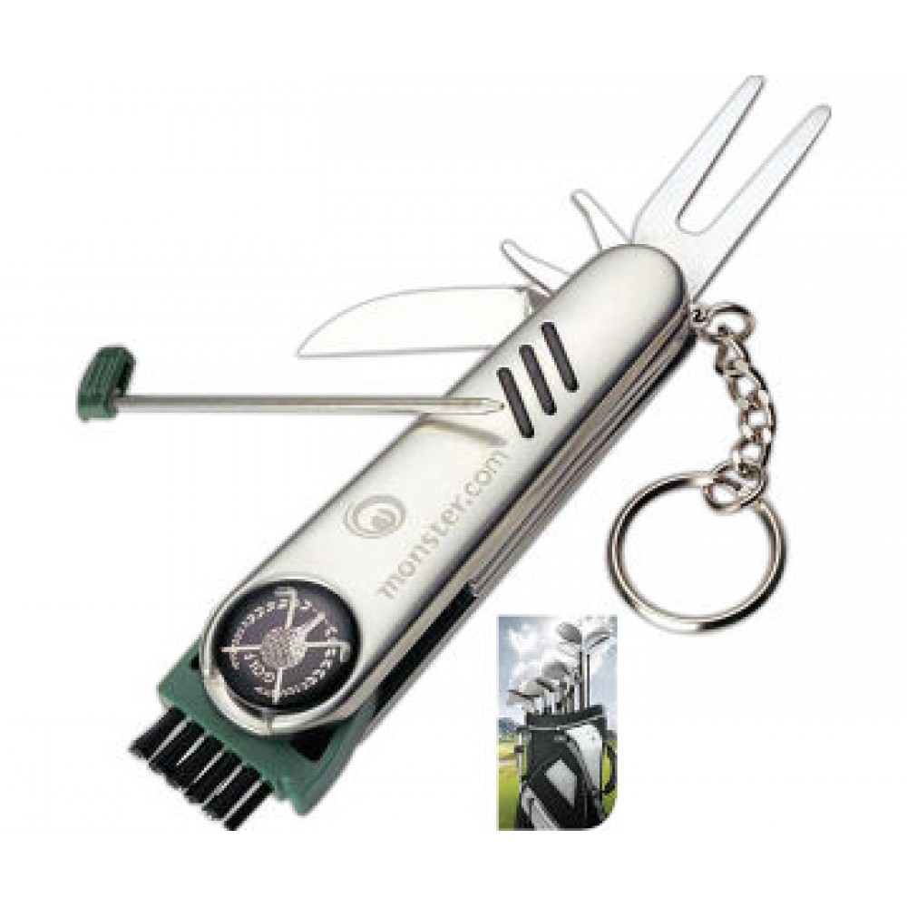 Customized Stainless Steel Pocket Golf Tool Kit 7-in-1 Keychain