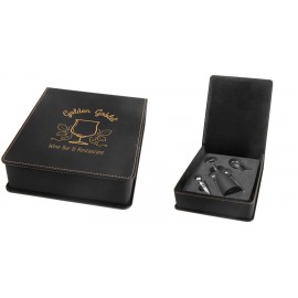 Custom 3 Piece Wine Tool Set, Black Faux Leather