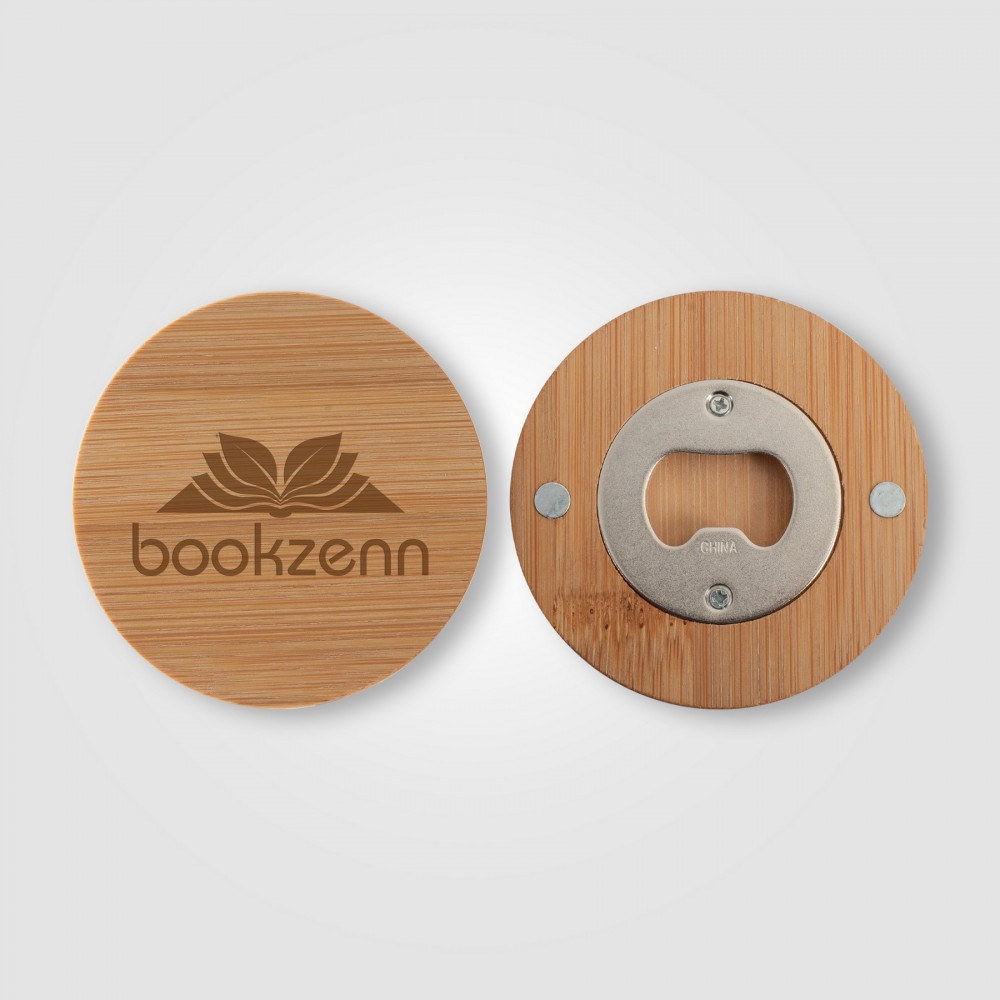 Bamboo Magnetic Bottle Opener - Laser with Logo
