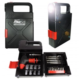 25 PC Slim Portable Compact Tool Kit with 4 LED Flashlight with Logo  25 PC Slim Portable Compact Tool Kit with 4 LED Flashlight with Logo