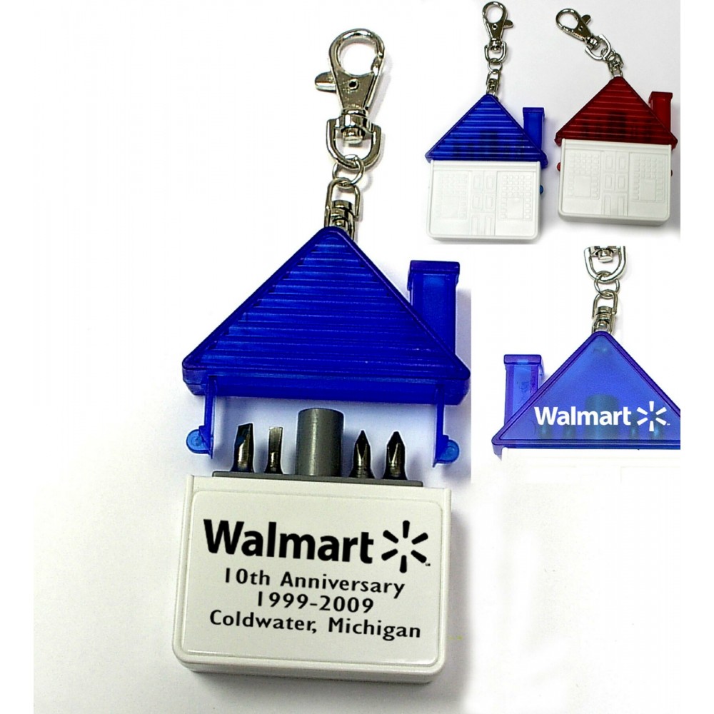 Promotional House Shaped Tool Kit w/4 Steel Bits & Keychain