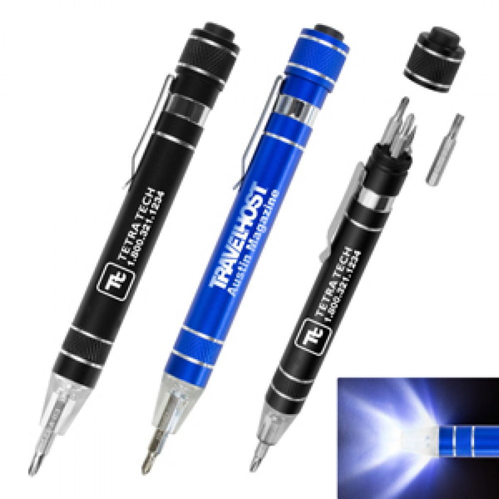 "Fix Six Bright" 6 Bit Metal Tool Kit w/Lighted Tip & Metal Clip Custom Imprinted "Fix Six Bright" 6 Bit Metal Tool Kit w/Lighted Tip & Metal Clip Custom Imprinted