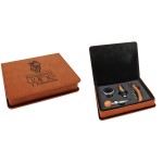 4 Piece Wine Tool Set, Rawhide Faux Leather with Logo