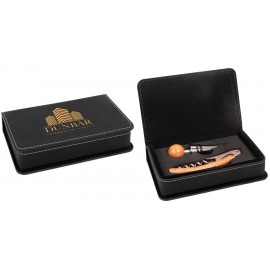 Personalized 2 Piece Wine Tool Set, Black Faux Leather