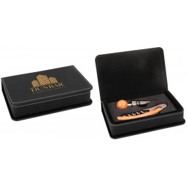 Personalized 2 Piece Wine Tool Set, Black Faux Leather  Personalized 2 Piece Wine Tool Set, Black Faux Leather