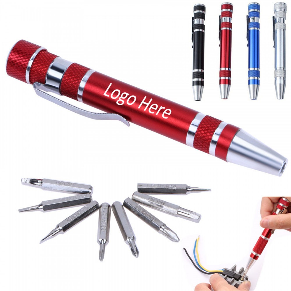 Logo Branded 8-in-1 Aluminum Tool Pen With Screwdriver