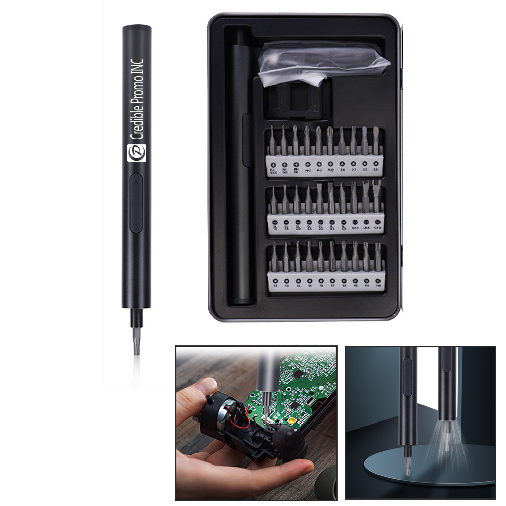 Promotional Rechargeable Electric Mini Screwdriver Pen Set with 30 Bits with LED Lights Handy Repair Tool