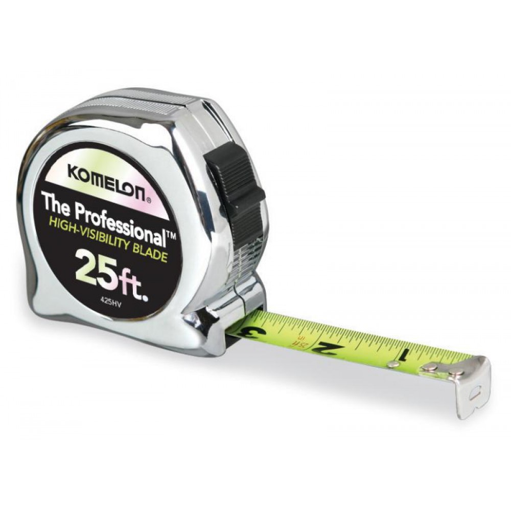 Personalized Small-body tape measure, chrome case, 25' x 1" blade