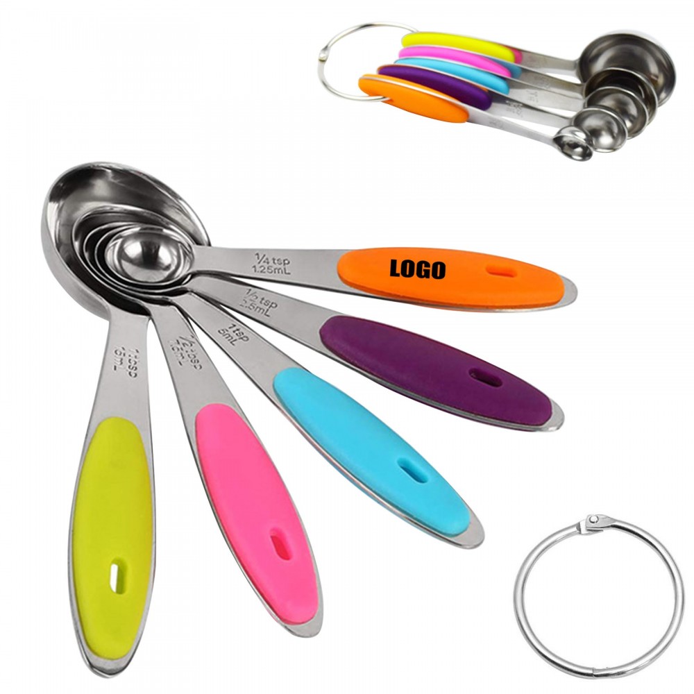 Promotional Stainless Steel 5" 1 Measuring Spoons Set With Silicone Handles