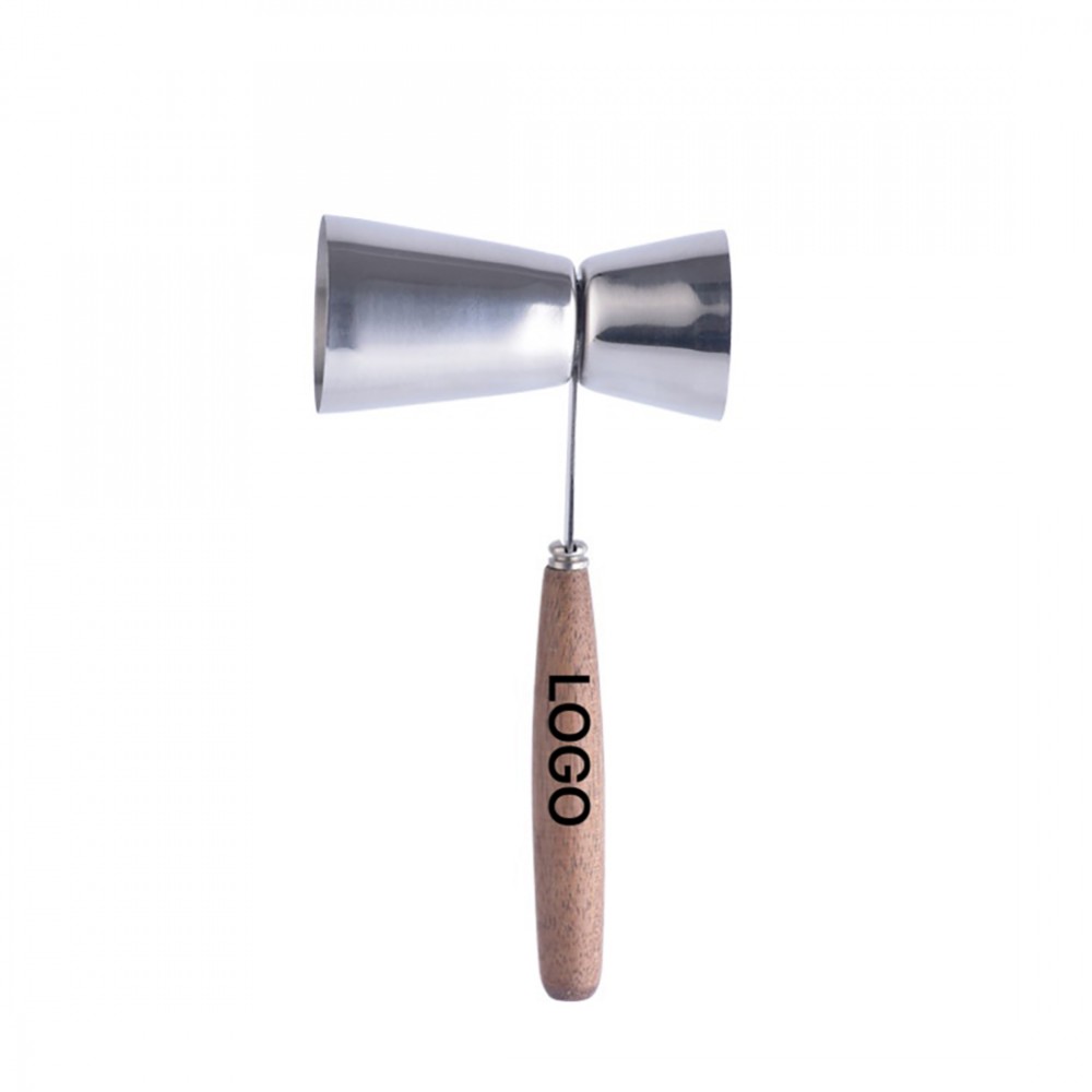 Promotional 1oz/0.5oz Double Measuring Cup With Wood Handle Promotional 1oz/0.5oz Double Measuring Cup With Wood Handle