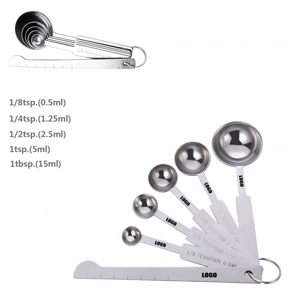 Promotional 6" 1 Stainless Steel Measuring Spoon With Leveler Engraved Measurement Marks