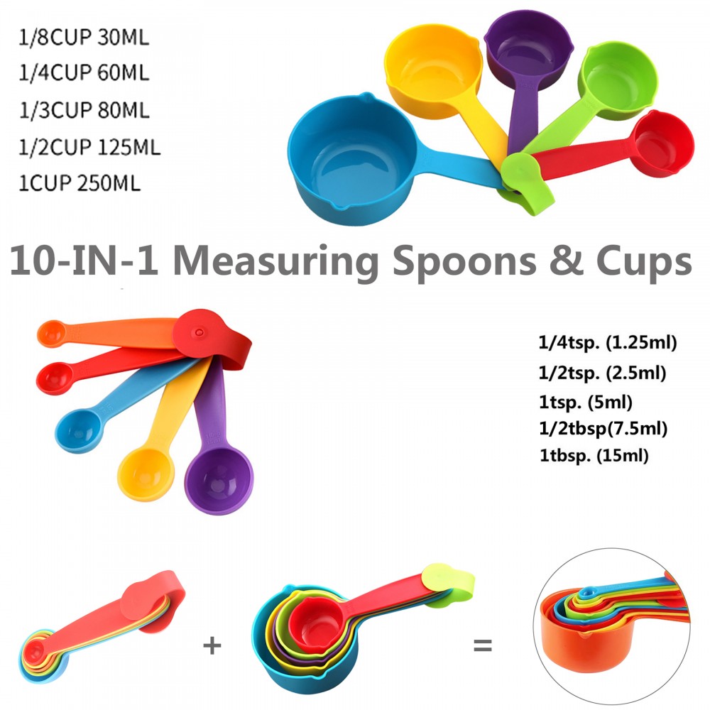 Promotional Assorted Color 10 IN 1 Measuring Cup And Spoon Set