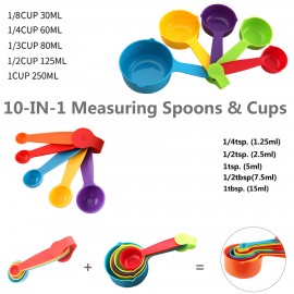 Logo Branded Assorted Color 10 IN 1 Measuring Cup And Spoon Set