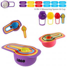 Assorted Colors 6 IN 1 Measuring Cup And Spoon Set with Logo  Assorted Colors 6 IN 1 Measuring Cup And Spoon Set with Logo