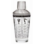 16 Oz. Recipe Cocktail Shaker Glass w/Stainless Steel Strainer Top with Logo