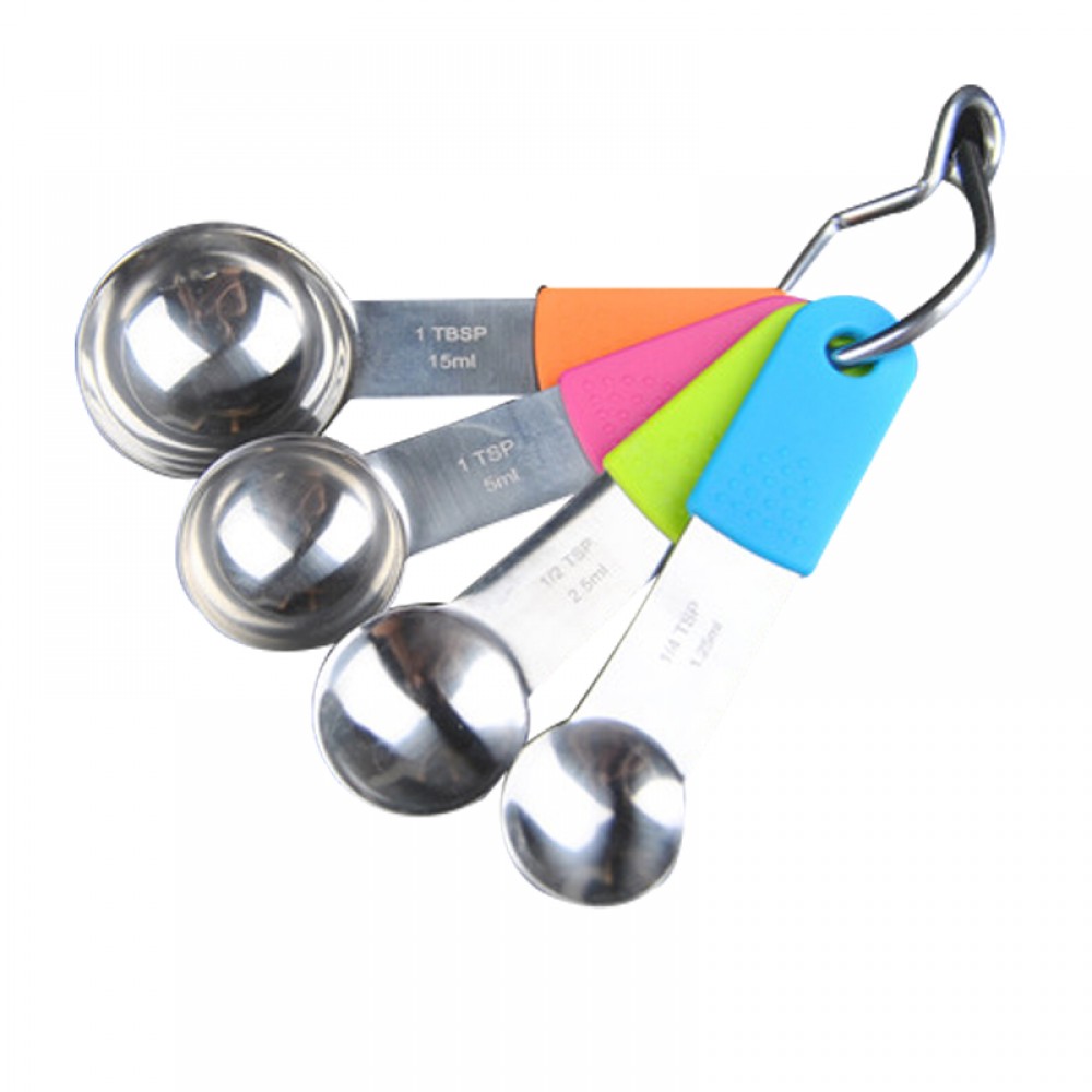 Logo Branded Stainless Steel Measuring Spoons with Silicone Handle