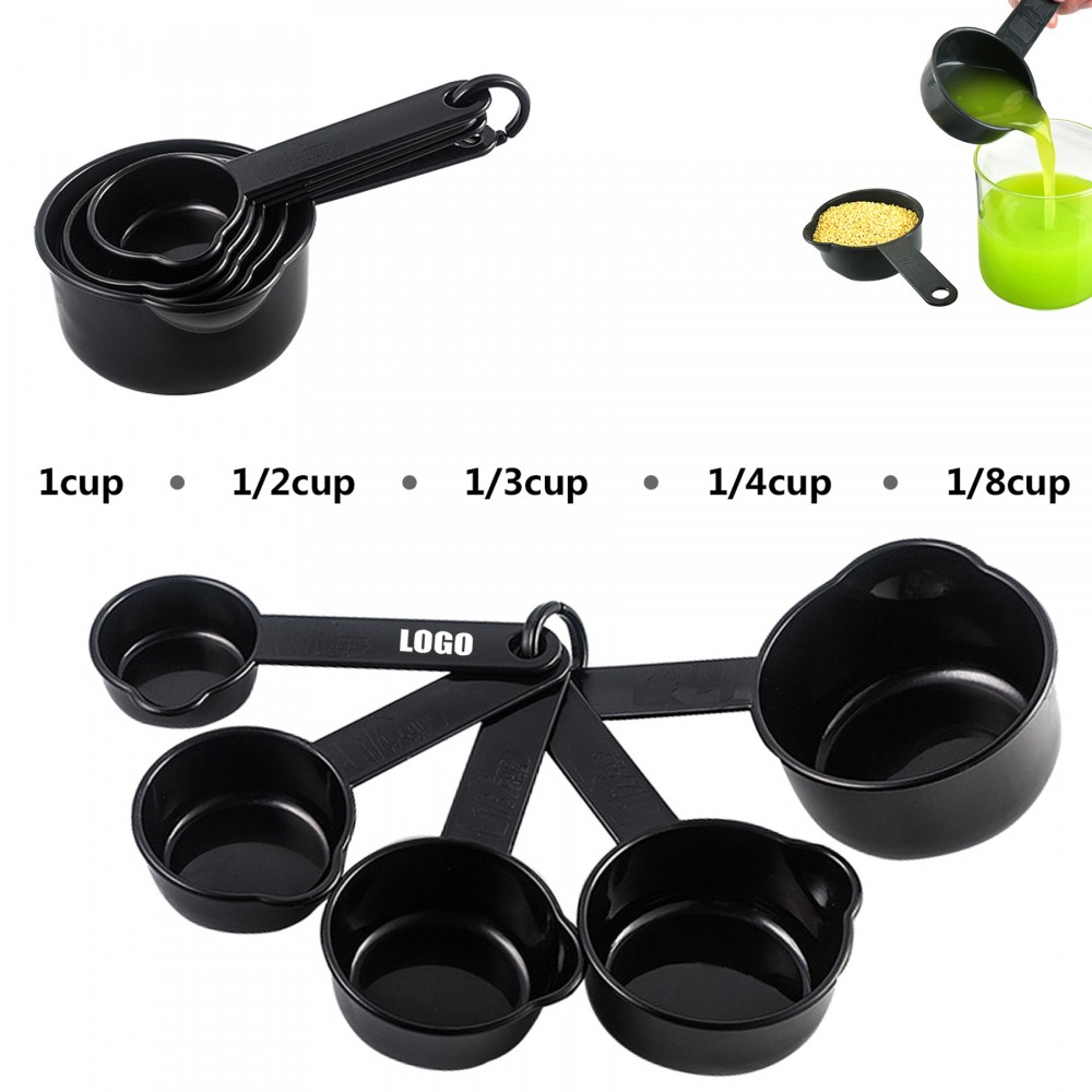 Personalized 5" 1 Plastic Black Measuring Cup With Pourer And Volume Marks