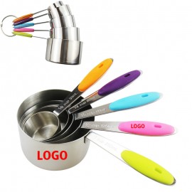 5 Pieces Stainless Steel Measuring Cups With Silicone Handles with Logo