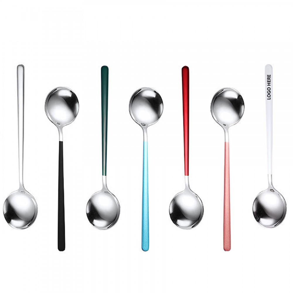7.67 Inch Dual Color Silver Spoon With Round Head with Logo