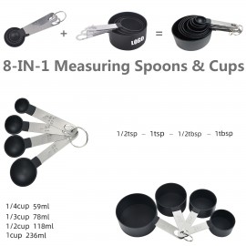 8" 1 Stainless Steel Handle Measuring Cup and Spoon Set With Engraved Measurement Marks with Logo