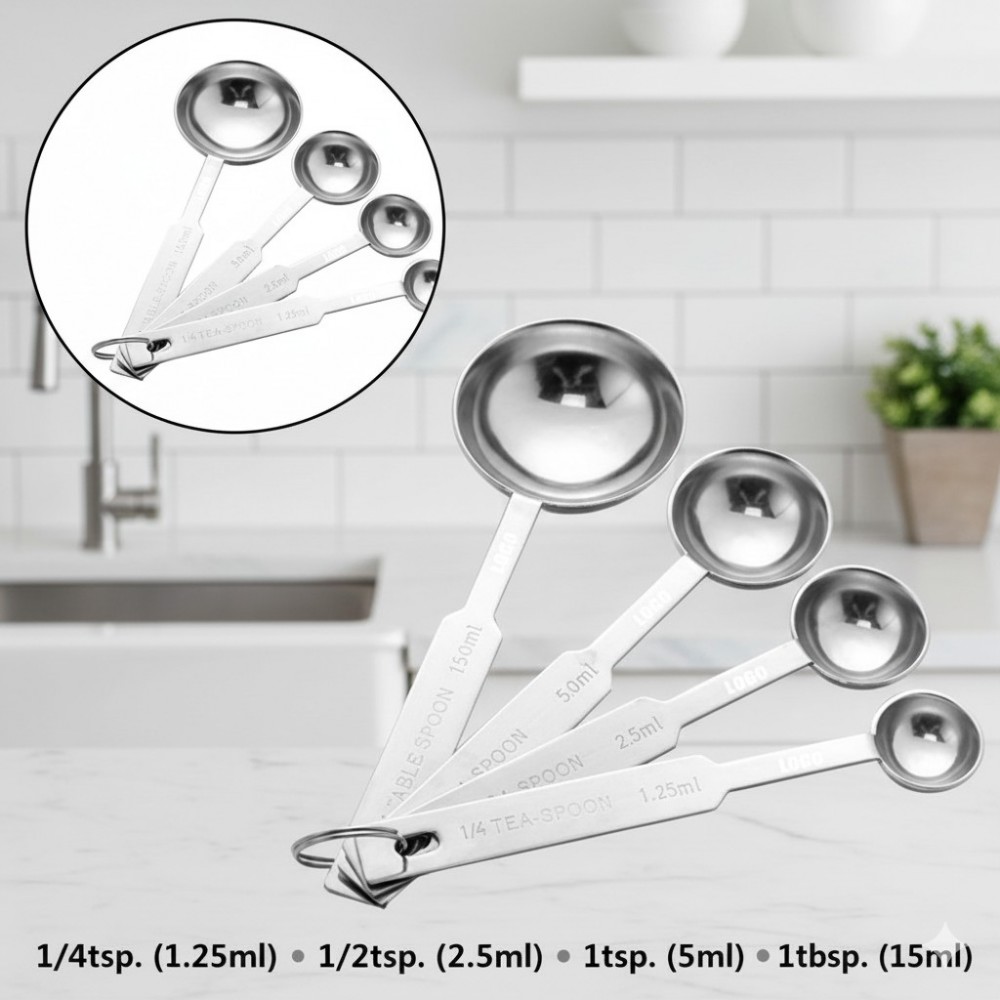 Promotional 4-In-1 Round Stainless Steel Measuring Spoon
