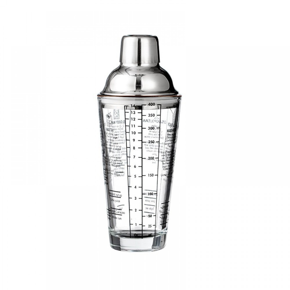 Promotional 13.5 Oz. Glass Cocktail Shaker with Measurements Promotional 13.5 Oz. Glass Cocktail Shaker with Measurements