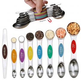 Colorful Stainless Steel Magnetic 8" 1 Dual Measurement Spoons With Silicone Handle with Logo