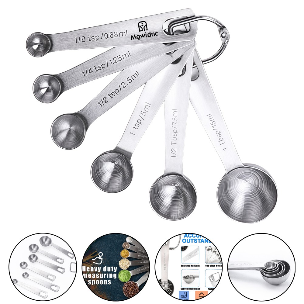 6-Piece Stainless Steel Measuring Spoons and Cups Set with Scale with Logo