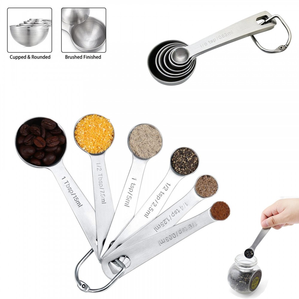 6" 1 Stainless Steel Measuring Spoons Set With Engraved Measurement Marks with Logo