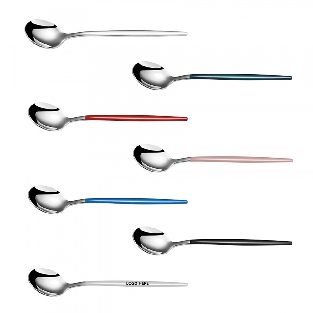 Logo Branded 5.23 Inch Dual Color Silver Spoon With Round Head Logo Branded 5.23 Inch Dual Color Silver Spoon With Round Head