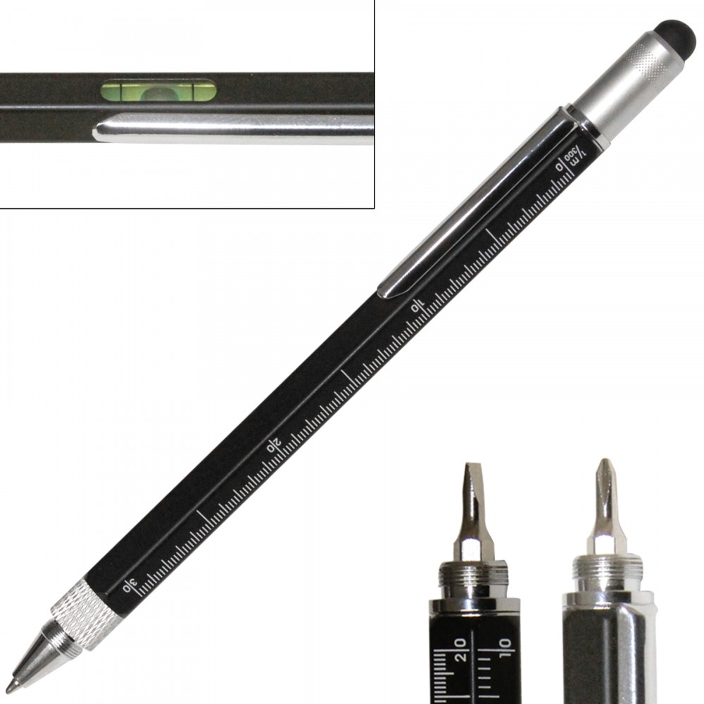 Personalized Aluminum Ruler Pen with Level, Screwdriver & Stylus