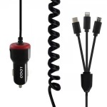 3-in-1 Car Charger w/Coiled Cable Custom Printed