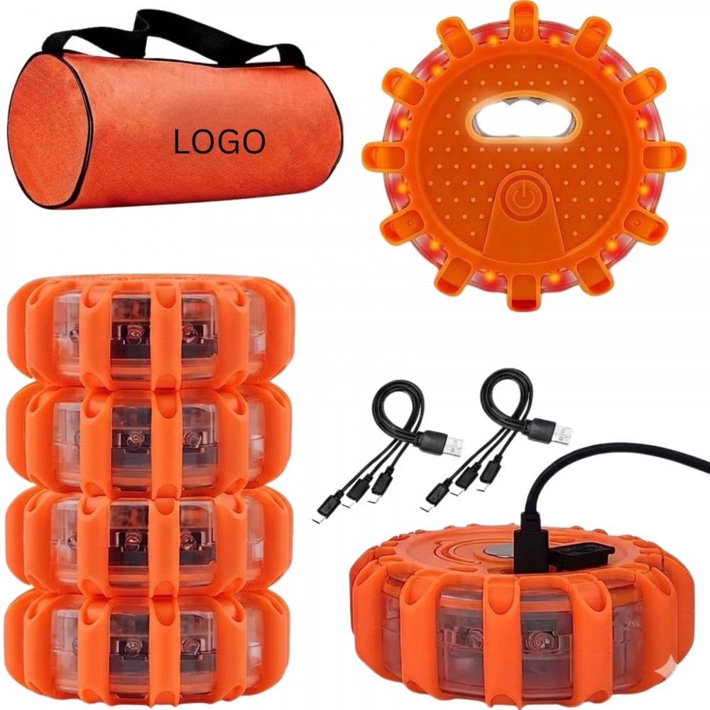 6-Pack Rechargeable LED Road Flare Safety Kit with Storage Bag with Logo