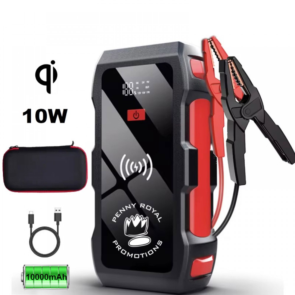 10000mAh Portable Emergency battery booter w/ 10W wireless QI charger with Logo 10000mAh Portable Emergency battery booter w/ 10W wireless QI charger with Logo