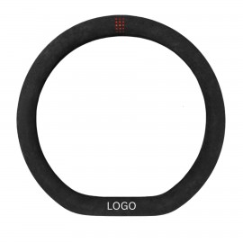 Logo Branded D-Shape Faux Suede Steering Wheel Cover with Red Alignment Marker